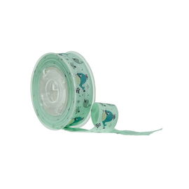 Flat Green Printed Elastic Ribbon Sea Animal Printing For Hair Tie 16mm Length
