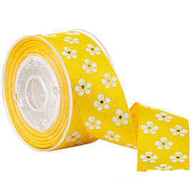 White &amp; Gold Flower Custom Printed Grosgrain Ribbon For Cosmetic Packaging