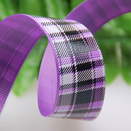 Custom Printed Grosgrain Ribbon Tartan / Grid Ribbon Decoration Bows For Dress / Gifts