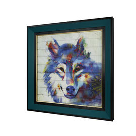 Wolf Ribbon Painting European Wall Art Animal Artwork Wooden Framed Stretched