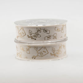 Beige Foil Gold Printed Cotton Ribbon For Valentines Day Gifts Packaging