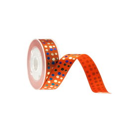 Tear Resistant Dots Printed Satin Ribbon With Foil Rainbow Gold 13mm Width