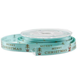 Christmas Foil Gold Printed Satin Ribbon For Gifts Wrapping Green Color