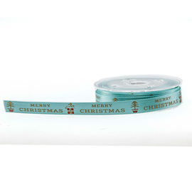 Christmas Foil Gold Printed Satin Ribbon For Gifts Wrapping Green Color