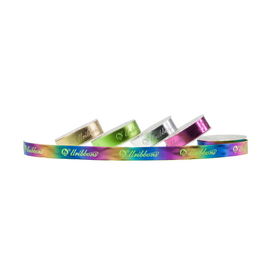 Polyester Printed Grosgrain Ribbon Full Version Foil Rainbow Gold For Flower Packaging