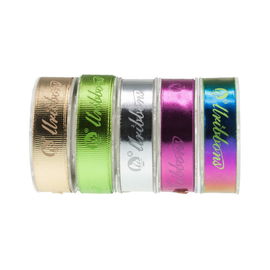 Polyester Printed Grosgrain Ribbon Full Version Foil Rainbow Gold For Flower Packaging
