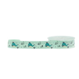 Flat Green Printed Elastic Ribbon Sea Animal Printing For Hair Tie 16mm Length