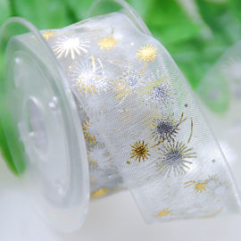 Polyester Blue Printed Sheer Ribbon By Foil Silver Parfums Packaging 19mm Width