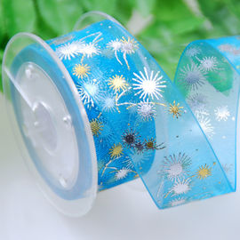 Polyester Blue Printed Sheer Ribbon By Foil Silver Parfums Packaging 19mm Width