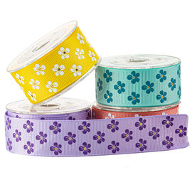 White &amp; Gold Flower Custom Printed Grosgrain Ribbon For Cosmetic Packaging