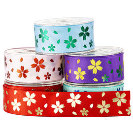Printed Rainbow Flower On Purple Grosgrain Ribbon For Candy Packaging