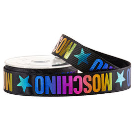 Black Printed Grosgrain Ribbon Foil Rainbow Gold For Holiday Gifts Packaging