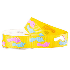 2 Colors Puff Printing On Yellow Grosgrain Ribbon For Kids Gifts Wrapping
