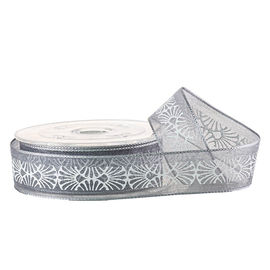 Grey 19MM Printed Sheer Ribbon Bulk For Gifts Packaging