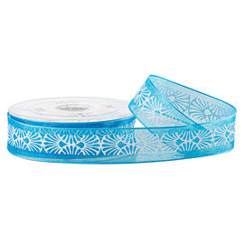 Personalized Ink Screen White Printing Blue 19mm Organza Sheer Ribbon
