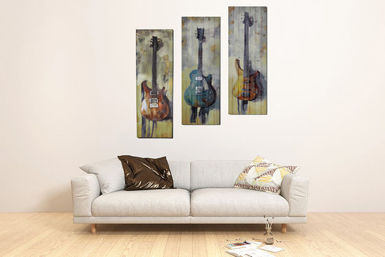 3 Pcs 3 Colors Guitars Ribbon Panels Paintings For Hotel